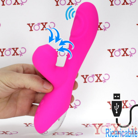 Vibratore Rabbit in Silicone con Risucchio e Pulsazione Ricaricabile USB 21 x 4,1 cm. Rosa