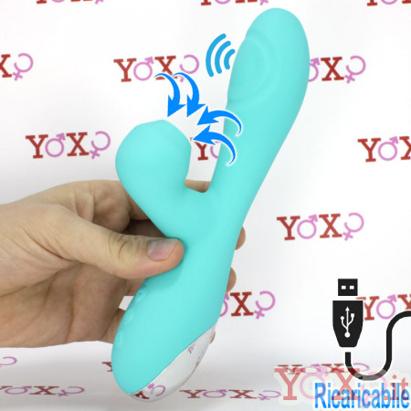 Vibratore Rabbit in Silicone con Risucchio e Pulsazione Ricaricabile USB 21 x 4,1 cm. Azzurro Acqua