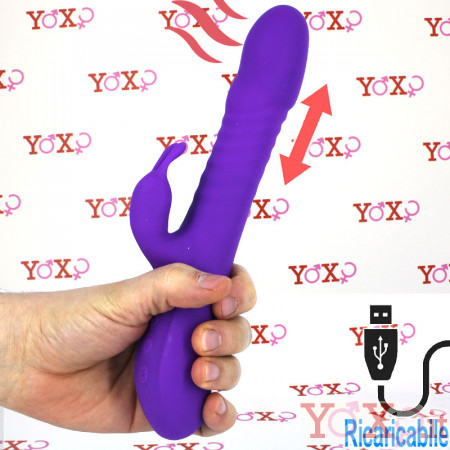 ROMAX - Vibratore Rabbit Riscaldante con Spinta in Silicone 24,45 x 4 cm. Ricaricabile USB Viola