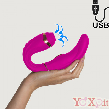 My G - Vibratore Doppio in Silicone con Effetto Risucchio 17,4 x 4,3 cm. Fucsia Ricaricabile USB