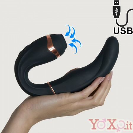 My G - Vibratore Doppio in Silicone con Effetto Risucchio 17,4 x 4,3 cm. Verde Scuro Ricaricabile USB