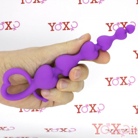 Catena Anale in Silicone da 6 Bulbi a Forma di Cuore 18 x 3,1 cm. Fucsia