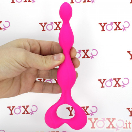 Catena anale da 3 bulbi in silicone 17 x 3 cm. rosa fluo