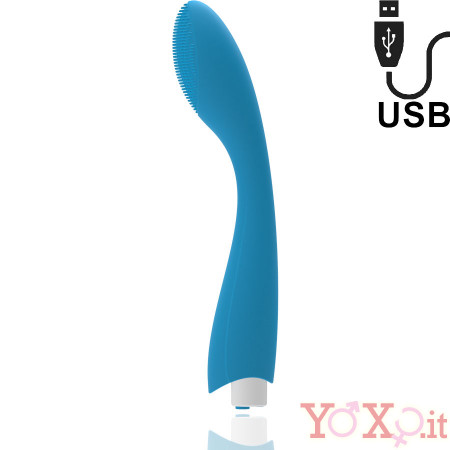 Gylbert - Vibratore Punto G in Silicone Flessibile con Setole 20 x 3 cm. Azzurro Ricaricabile