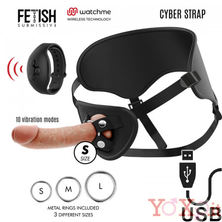 Cyber Strap S - StrapOn Vibrante con Comando Wireless 17,5 x 4 cm. Ricaricabile Color Carne