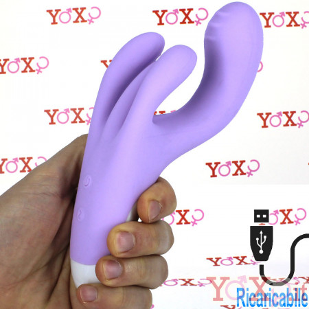 Vibratore Rabbit Triplo 19,2 x 3,5 cm. in Silicone Lilla Ricaricabile USB