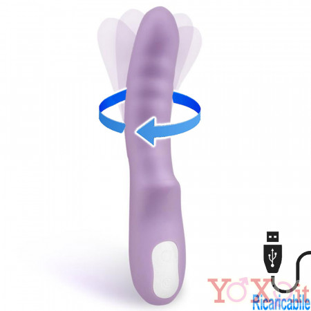 BrightPurple - Vibratore Rotante in Silicone 20 x 3,5 cm. Ricaricabile USB Lilla