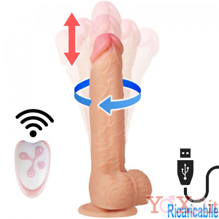 Vibratore Rotante con Spinta Realistico in Silicone 23,5 x 3,7 cm. Ricaricabile con USB