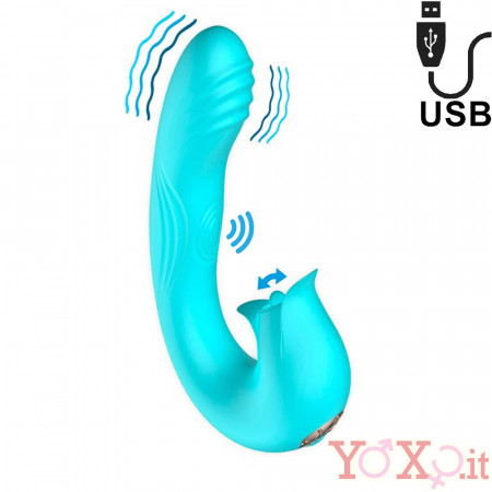 Hydra - Vibratore Punto G, Pulsazioni e Lecca Clitoride in Silicone 16,8 x 4 cm. Azzurro Ricaricabile USB