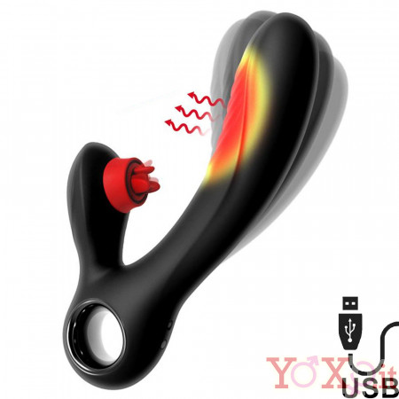 Vibratore riscaldante rabbit in puro silicone con lecca clitoride ricaricabile USB 18 x 3,5 cm.