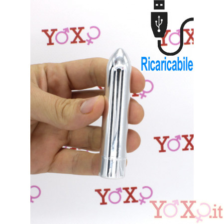 Mini Vibratore Bullet Impermeabile 10 velocità Ricaricabile USB 9 x 2 cm.