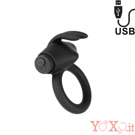 Neptune - Anello Fallico Vibrante in Silicone 5,6 cm. Nero Ricaricabile USB