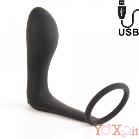 Ansel - Cuneo Anale con Anello Fallico in Silicone da 3,6 cm. Nero