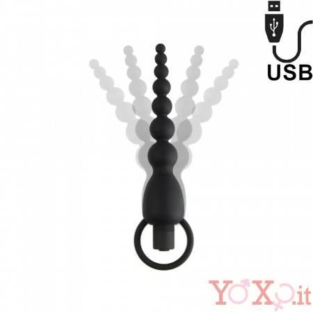 Marbe - Catena Anale Vibrante con 8 Sfere Progressive in Silicone 18 x 3,5 cm. Nero Ricaricabile USB