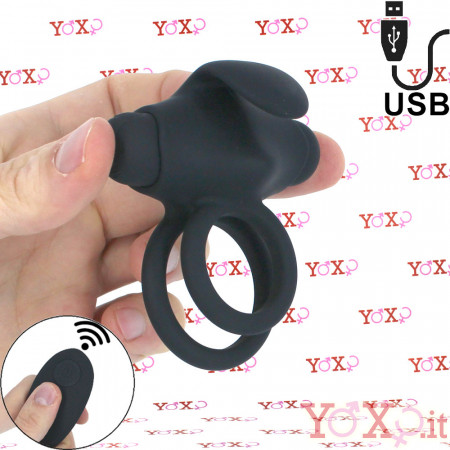Anello Fallico Vibrante in Silicone 5 cm. con Telecomando Wireless Nero Ricaricabile USB