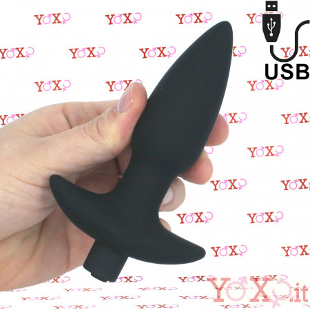 Spear - Cuneo Anale Vibrante da Passeggio in Silicone 14 x 3,5 cm. Ricaricabile USB Nero