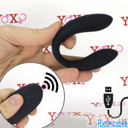 Vibratore per coppia in silicone nero ricaricabile USB con telecomando wireless