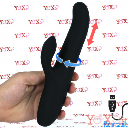 Squidy - Vibratore Rabbit in Silicone con Spinta e Perle Rotanti 24 x 3,5 cm. Ricaricabile con USB