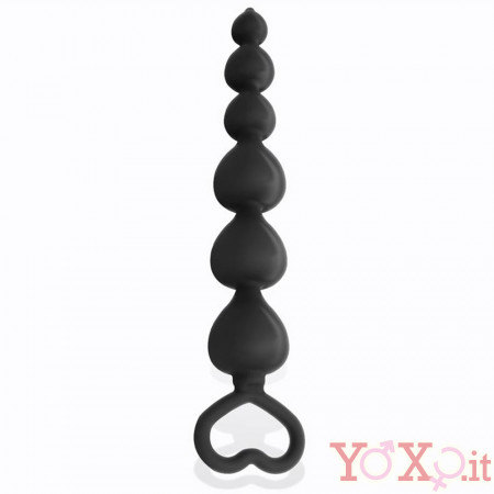 Catena Anale in Silicone da 6 Bulbi a Forma di Cuore 18 x 2,5 cm. Nero