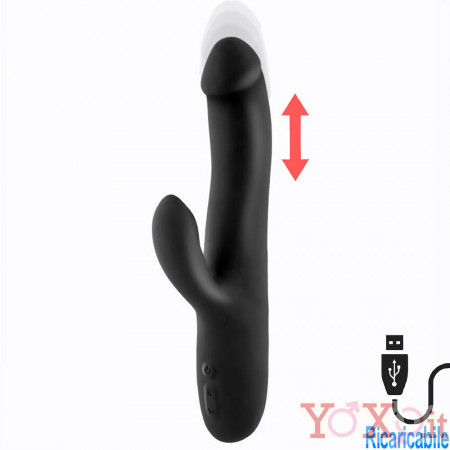 Angus - Vibratore Rabbit con Spinta in Silicone 25 x 3,6 cm. Ricaricabile USB Nero