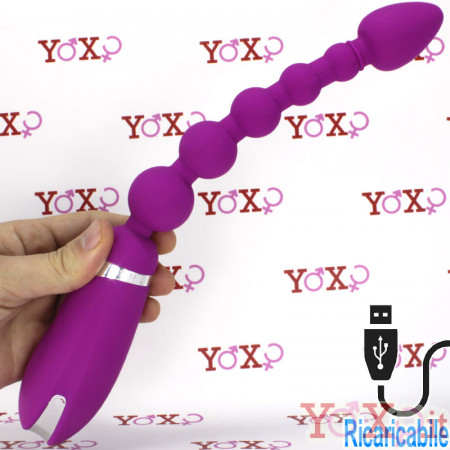 Sonda Anale vibrante con 6 sfere progressive in silicone viola 31,5 x 3,4 cm.