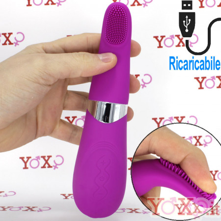 Vibratore lingua in silicone lilla con setole stimolanti ricaricabile USB 19,3 x 4,8 cm.