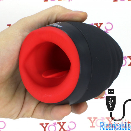 Masturbatore maschile a forma di bocca vibrante e riscaldante in silicone ricaricabile USB