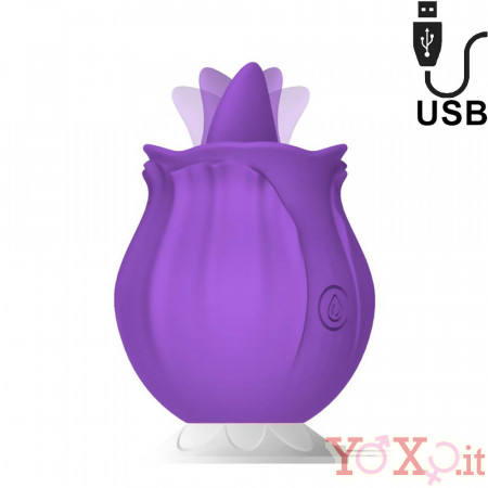 Purplerose - Stimola Vagina e Clitoride con Lingua in Silicone Ricaricabile con USB Viola