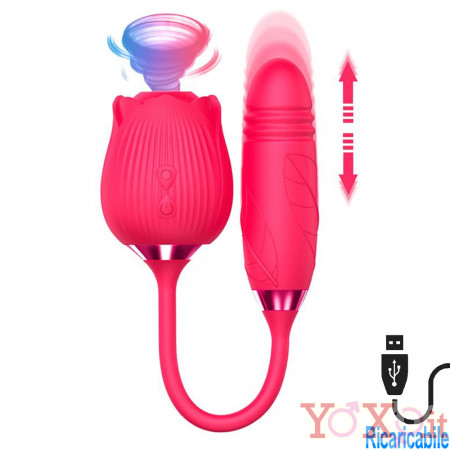 Succhia Clitoride e Vibratore con Spinta 2 in 1 in Silicone Fucsia Ricaricabile con USB