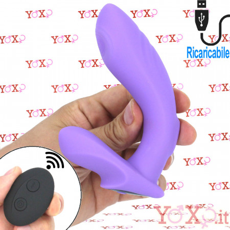 No. Sixteen - Vibratore Doppio Pulsante in Silicone 12,4 x 3,3 e 8,7 x 3,7 cm. Ricaricabile USB Lilla