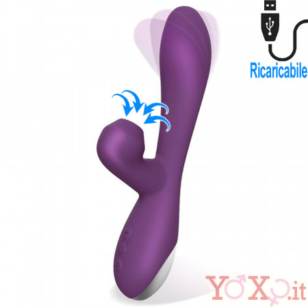 Vibratore Rabbit in Silicone con Risucchio ed Effetto Oscillante 20,5 x 4 cm. Ricaricabile USB Viola