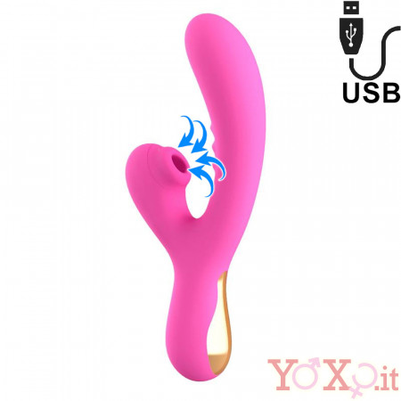 No. Twenty - Vibratore Rabbit con Succhia Clitoride 22,2 x 4 cm. Ricaricabile USB Rosa