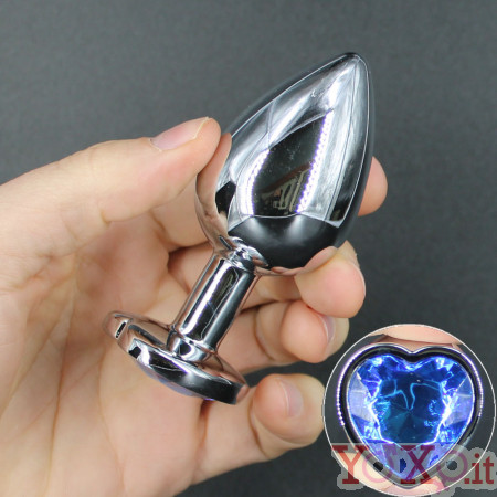 Cuneo Anale in Alluminio con Gemma a Forma di Cuore Blu Tipo Diamante 9,5 x 4 cm. Argento