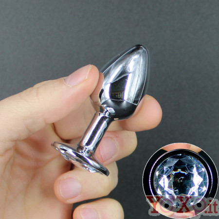 Cuneo Anale in Alluminio con Gemma Bianca Tipo Diamante 7 x 2,8 cm. Argento
