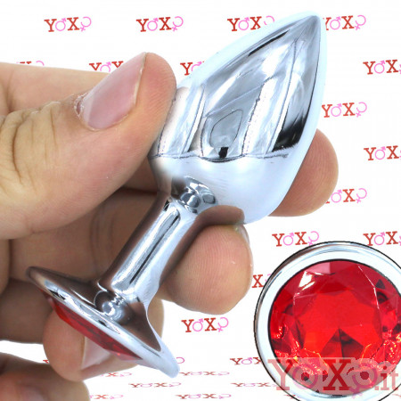 Rubby S - Cuneo Anale con Gemma Rossa 7 x 2,8 cm. in Alluminio color Argento