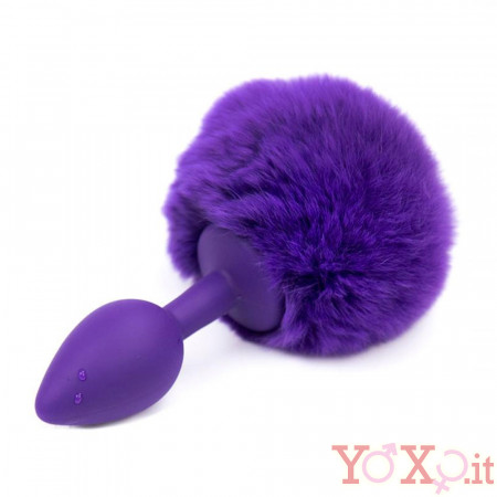 Cuneo Anale in Silicone con Coda a Pompon Viola 7 x 3 cm. Viola