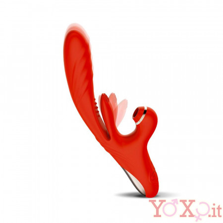 Vibratore Rabbit con Spinta, Lingua Lecca Clitoride e Succhia Clitoride Arancione Ricaricabile USB