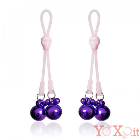 Campanelline viola per capezzoli con laccetto in silicone