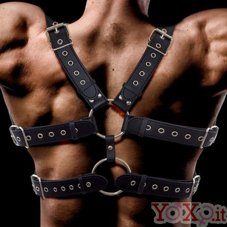 Imbracatura BDSM in ecopelle nera regolabile per uomo
