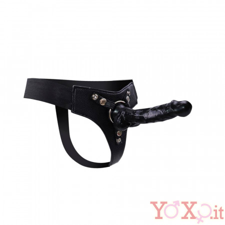 StrapOn per Donna con Imbracatura Elastica e Anello con Fallo in Silicone 18 x 3,5 cm. Nero