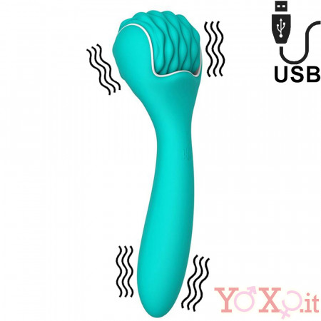 Gaya - Vibratore e Massaggiatore 2 in 1 in Silicone Azzurro Ricaricabile con USB