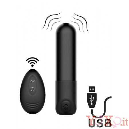 Bullet Vibrante in Silicone con Telecomando Wireless 8,6 x 2,5 cm. Nero Ricaricabile USB