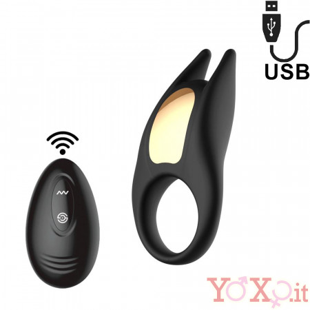 Keylo - Anello Fallico Vibrante in Silicone 5 cm. con Telecomando Wireless Nero Ricaricabile USB