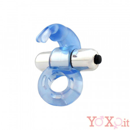 Anello Fallico Vibrante Elastico a Forma di Coniglio Azzurro