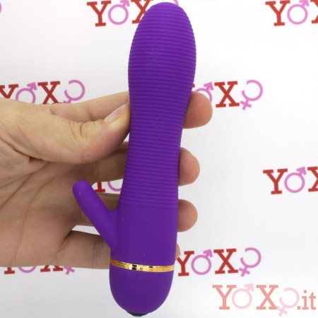 Vibratore rabbit in silicone viola con rilievi stimolanti 17 x 3,5 cm.