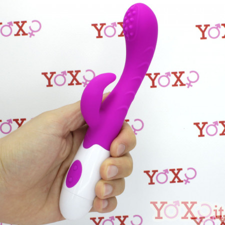 Vibratore rabbit con sfera rotante in silicone fucsia 20 x 3 cm.