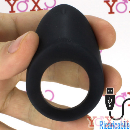 Anello fallico vibrante in silicone nero ricaricabile USB per coppia