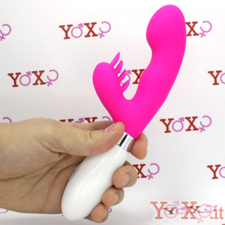 Vibratore rabbit in silicone rosa con lingue lecca clitoride 21 x 3,4 cm.