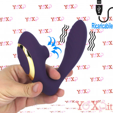 Vibratore 2 in 1 Punto G e Succhia Clitoride in Silicone 13,5 x 3,5 cm. Viola Ricaricabile USB