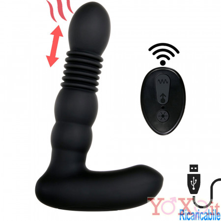 Stimolatore Prostata Vibrante con Spinta e Riscaldante in Silicone con Telecomando 15 x 3,6 cm. Ricaricabile USB